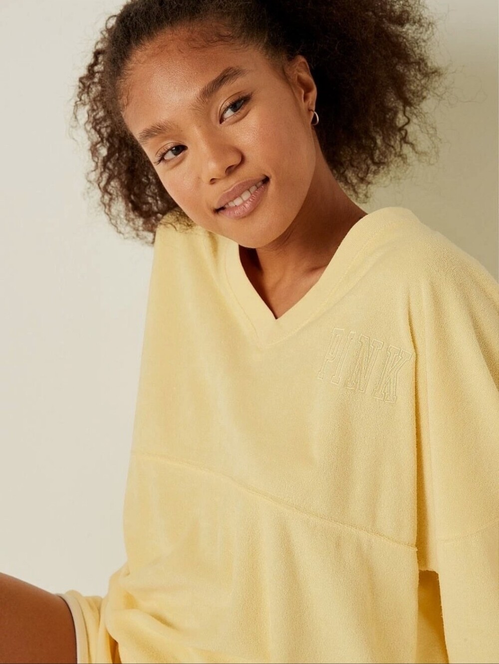 PINK Victoria's Secret Yellow Crewneck Pullover with Embossed Logo